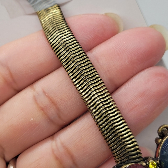 BaubleBar Opaque Amber Navy & Pink Glass Scarab Style Statement Necklace 16”+3” - Picture 10 of 12